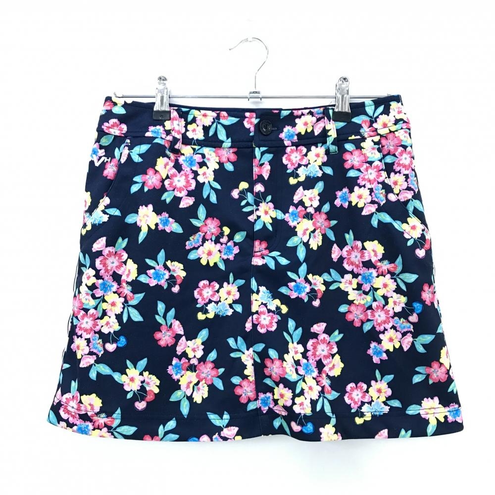 ビバハート スカート ネイビー×ピンク×グリーン系 花柄 内側インナーパンツ レディース 42(L) ゴルフウェア VIVA HEART