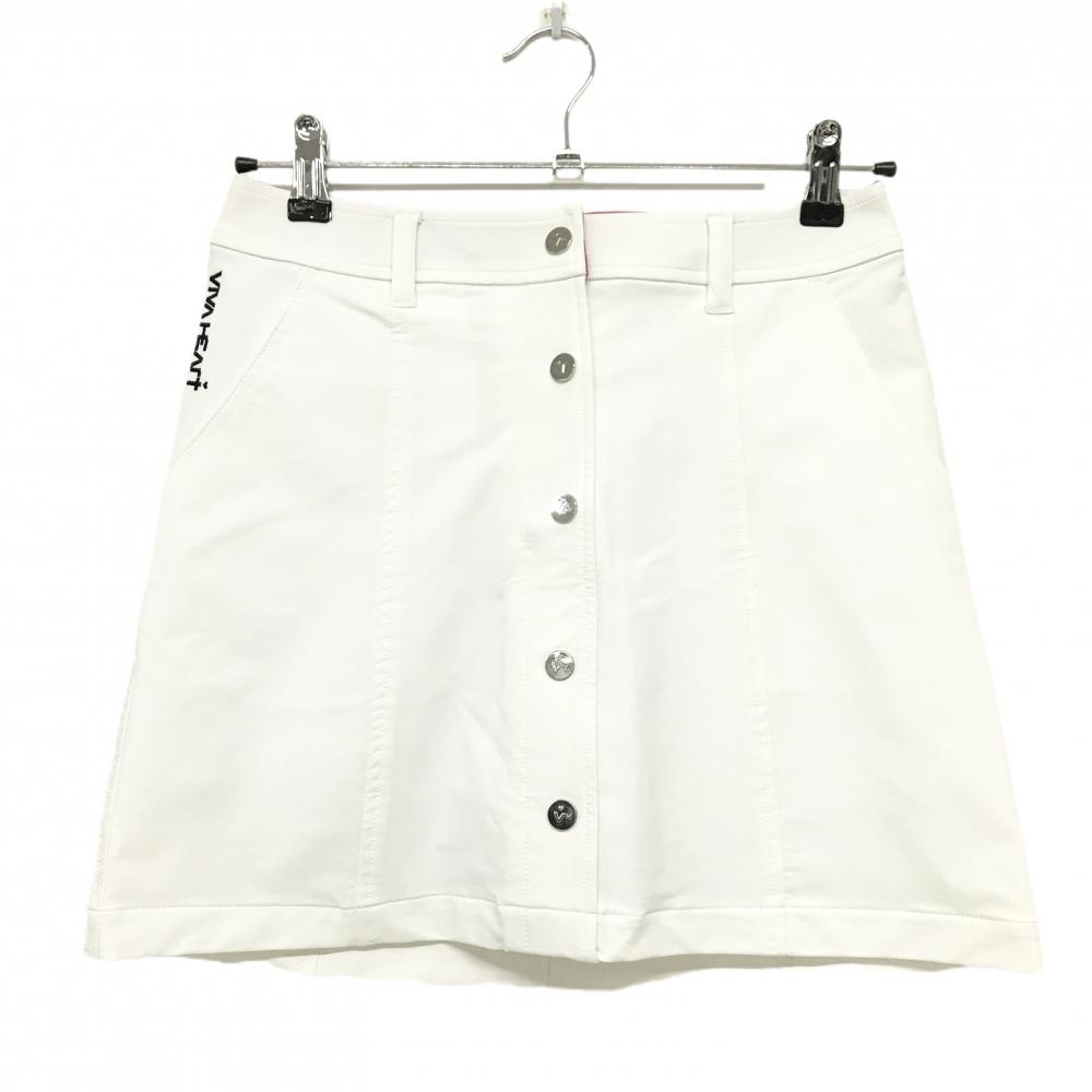 【美品】ビバハート スカート 白 ロゴ黒 内側インナーパンツ ストレッチ　 レディース 38(S) ゴルフウェア VIVA HEART