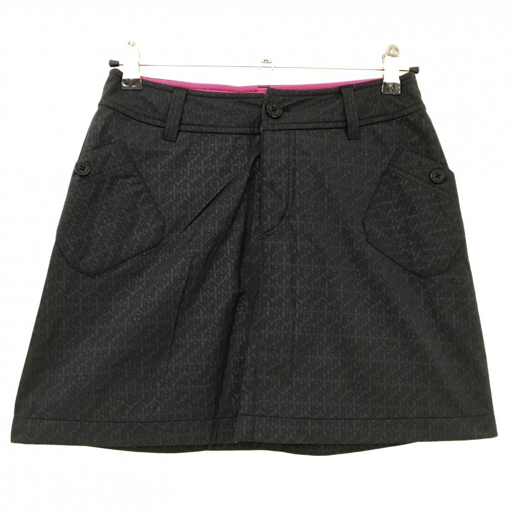 【超美品】ビバハート スカート 黒 総柄地模様 ロゴピンク 裏地付 レディース 40(M) ゴルフウェア VIVA HEART