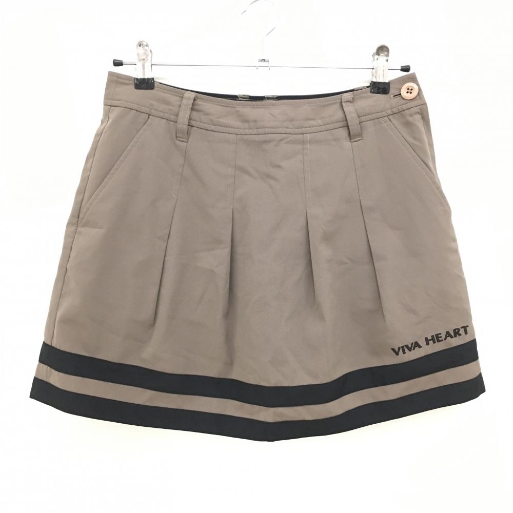 【超美品】ビバハート プリーツスカート ブラウン×黒 ストレッチ 裾ライン  レディース 40(M) ゴルフウェア VIVA HEART