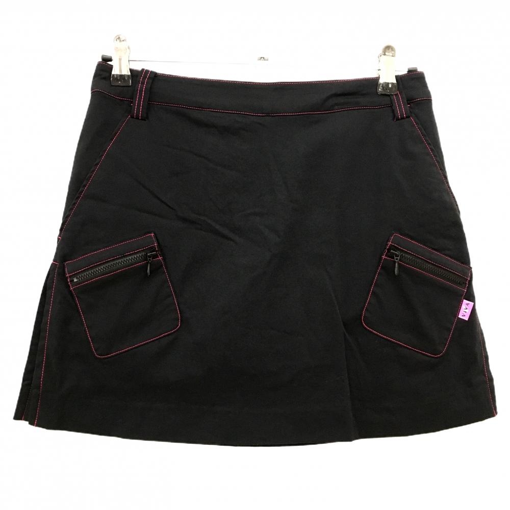 【美品】ビバハート スカート 黒×ピンク 内側インナーパンツ ジップポケット レディース 40(M) ゴルフウェア VIVA HEART