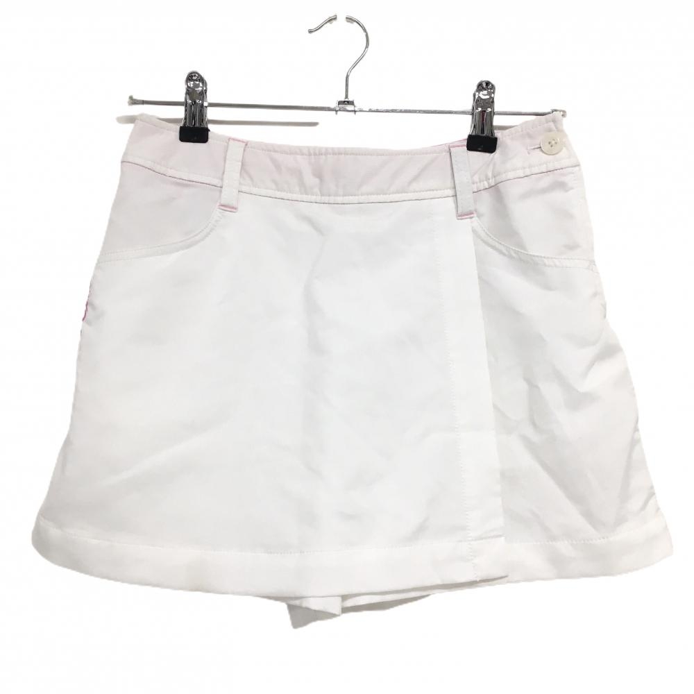 【美品】ビバハート キュロットスカート 白 細ストライプ地模様 ロゴピンク レディース 38(S) ゴルフウェア VIVA HEART