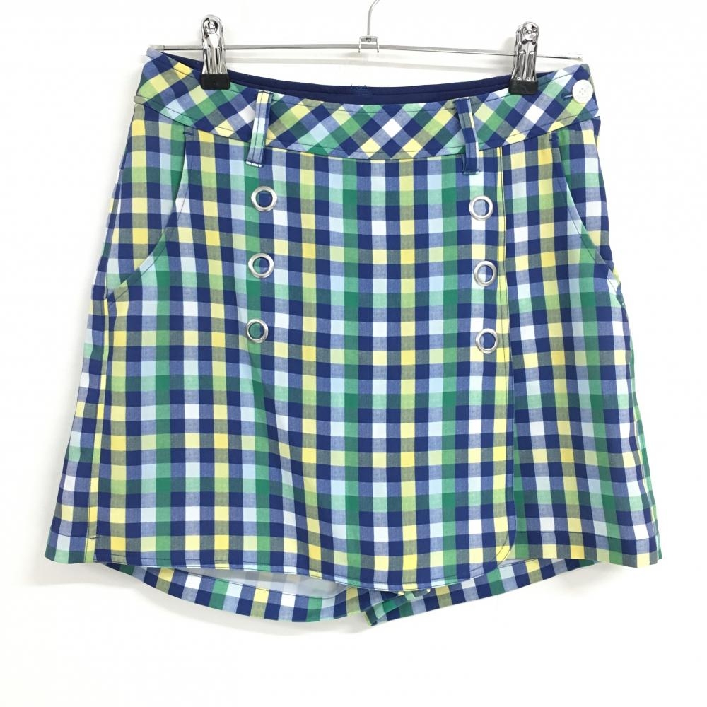 【美品】ビバハート キュロットスカート ネイビー×グリーン チェック レディース 40(M) ゴルフウェア VIVA HEART