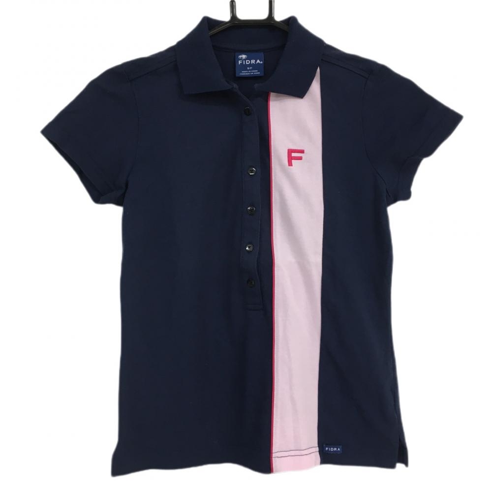 フィドラ 半袖ポロシャツ ネイビー ピンクライン  レディース S/P ゴルフウェア FIDRA