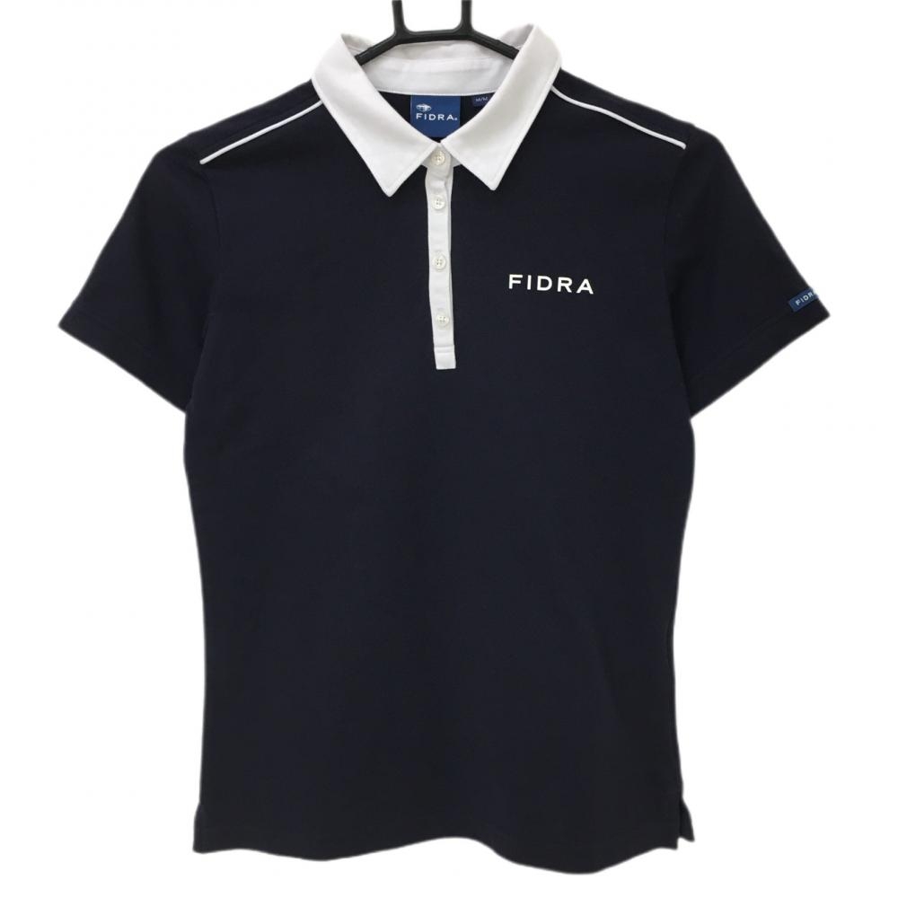 【美品】フィドラ 半袖ポロシャツ ネイビー×白 ロゴプリント  レディース M/M ゴルフウェア FIDRA