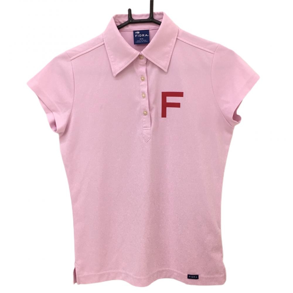 【美品】フィドラ 半袖ポロシャツ ピンク×レッド ロゴプリント  レディース M/M ゴルフウェア FIDRA