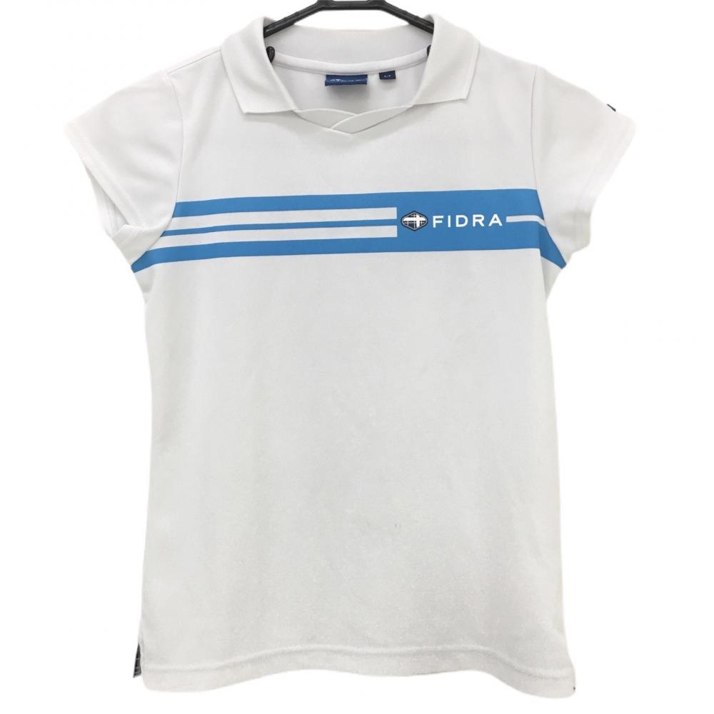 【美品】フィドラ 襟付き半袖シャツ 白×ライトブルー 胸元ライン  レディース S/P ゴルフウェア FIDRA