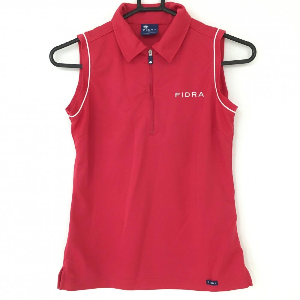 【美品】フィドラ ノースリーブポロシャツ レッド×白 ハーフジップ レディース S/P ゴルフウェア FIDRA