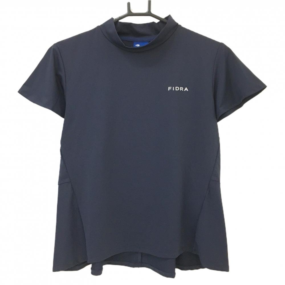 【超美品】フィドラ 半袖ハイネックシャツ ネイビー 袖・後ろ裾フリル 立体ロゴ レディース M/M ゴルフウェア FIDRA
