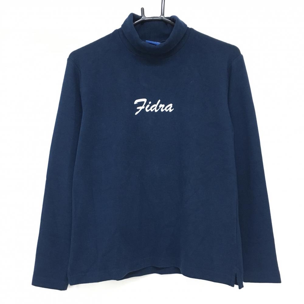【超美品】フィドラ 長袖ハイネックシャツ ネイビー ロゴ白 表微起毛 レディース L/G ゴルフウェア FIDRA