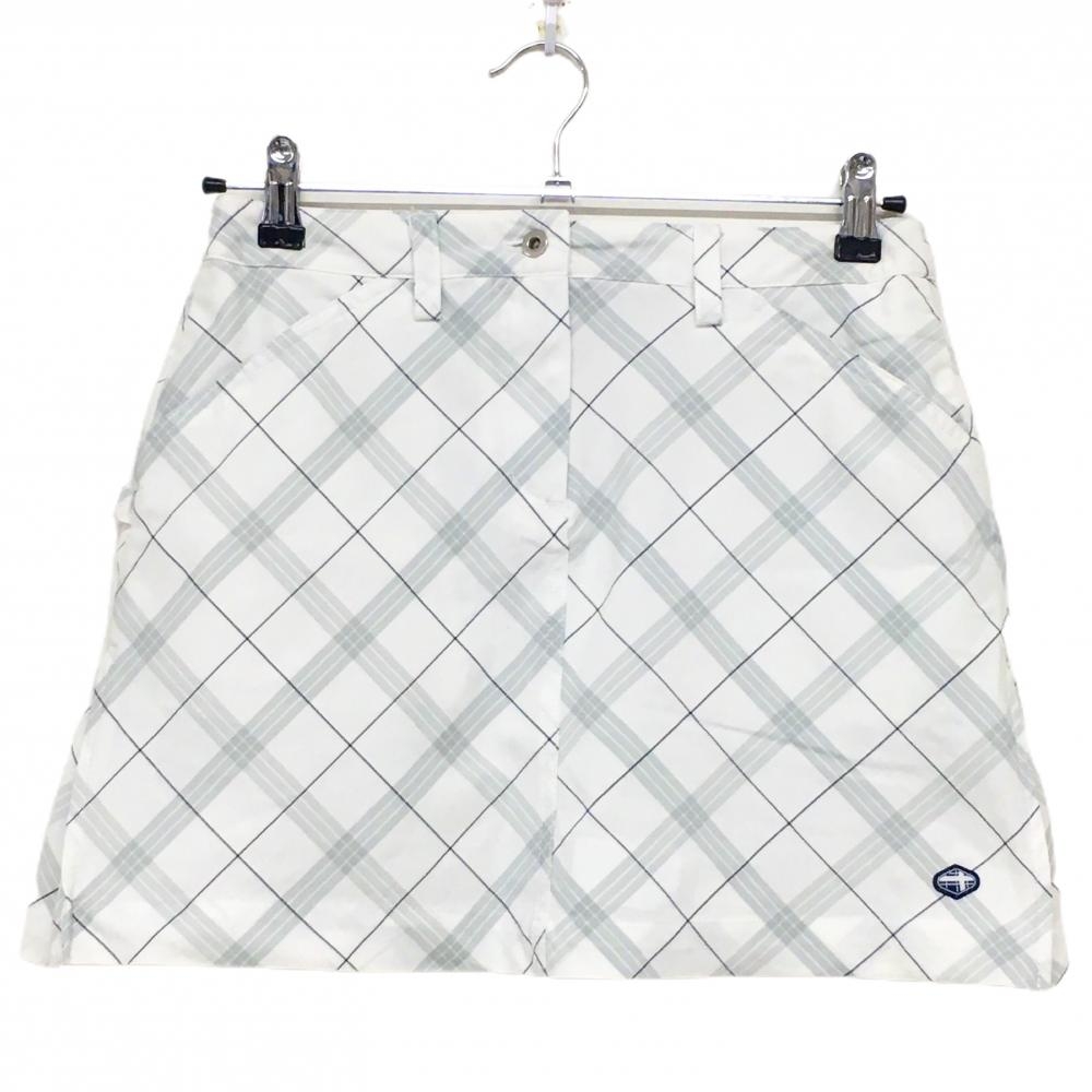 【美品】フィドラ スカート 白×グレー チェック柄 ストレッチ ロゴワッペン レディース M ゴルフウェア FIDRA