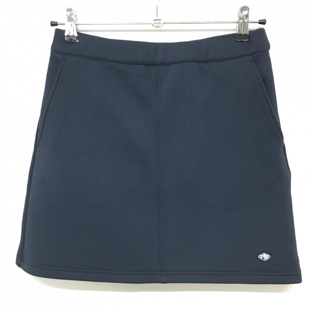 【美品】フィドラ スカート ネイビー 総柄織生地 裾ロゴ ストレッチ ウエストゴム レディース S/P ゴルフウェア FIDRA