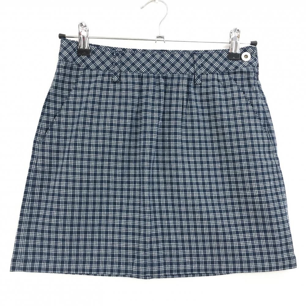 【超美品】フィドラ スカート ネイビー×白 チェック柄 ロゴ刺しゅう レディース XS/TP ゴルフウェア FIDRA