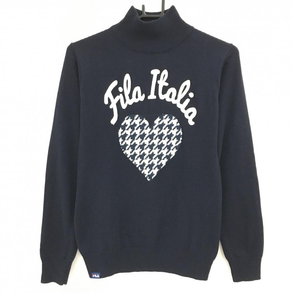 フィラゴルフ ハイネックセーター ネイビー×白 ハート ニット レディース M ゴルフウェア FILA GOLF