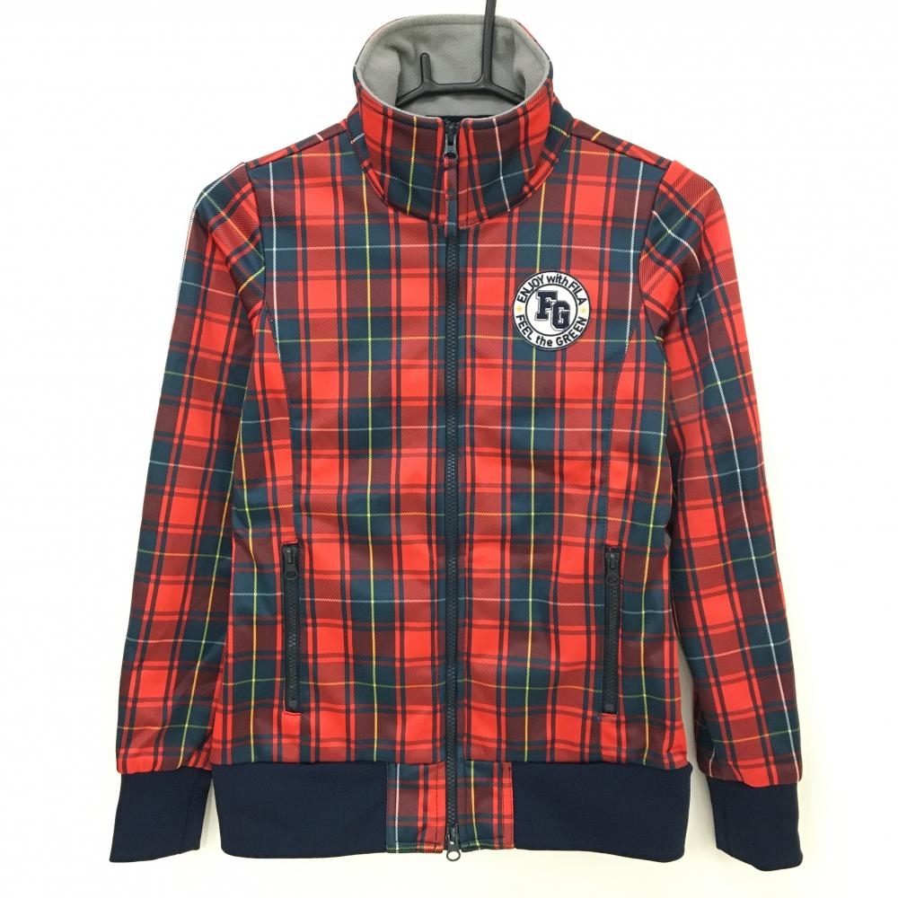 【超美品】フィラゴルフ ジャケット レッド×ネイビー チェック 裏起毛 レディース M ゴルフウェア FILA GOLF