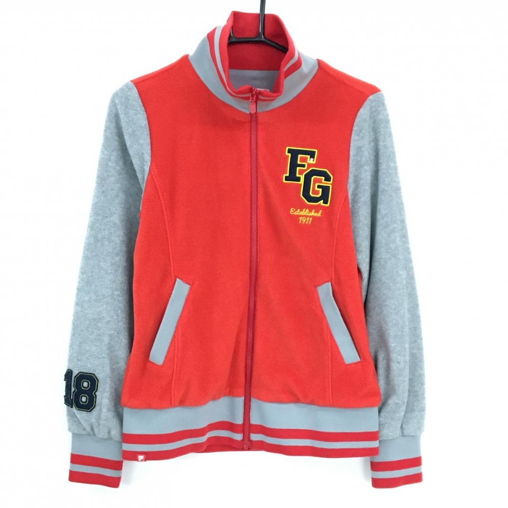 フィラゴルフ フリースジャケット レッド×グレー ワッペン ブルゾン 裏地付き  レディース M ゴルフウェア FILA GOLF