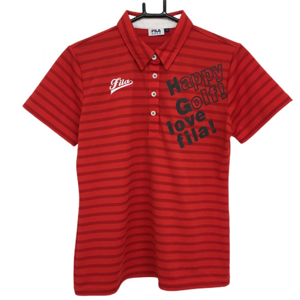 フィラゴルフ 半袖ポロシャツ レッド ボーダー 胸元英字 レディース LL ゴルフウェア FILA GOLF