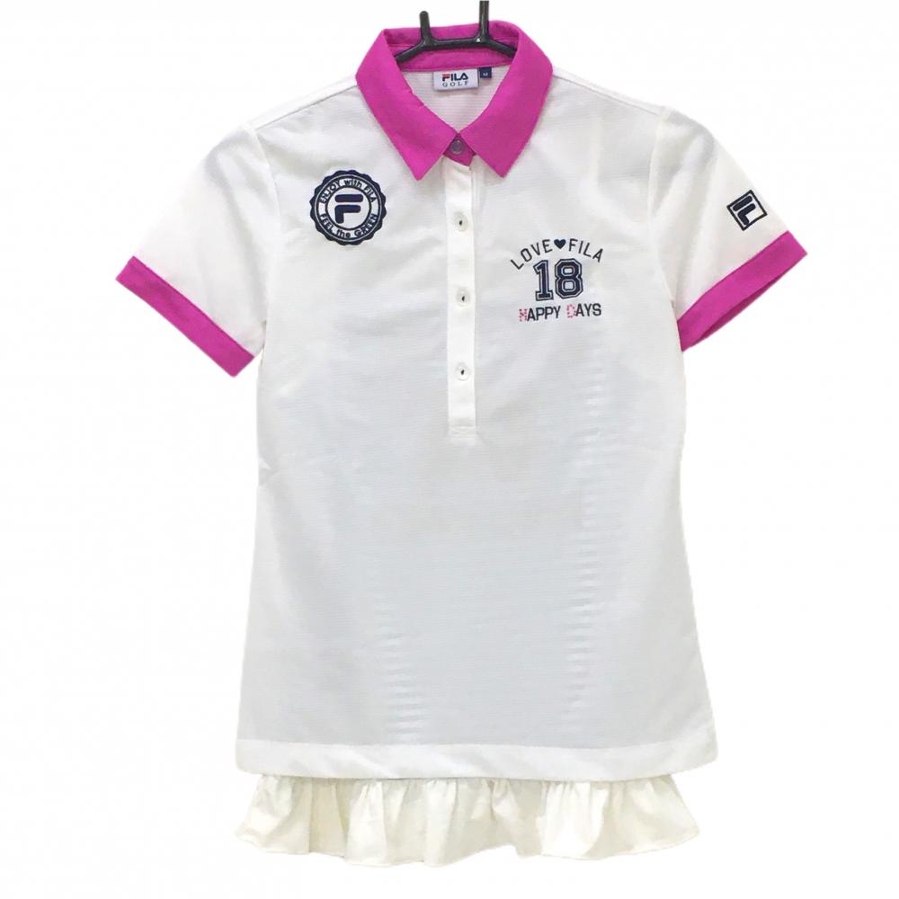 フィラゴルフ インナー付半袖ポロシャツ 白×ピンク ロゴ刺しゅう  レディース M ゴルフウェア FILA GOLF