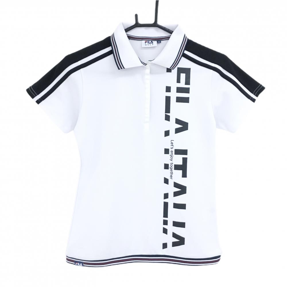 【美品】フィラゴルフ 半袖ポロシャツ 白×黒 肩ライン  レディース M ゴルフウェア FILA GOLF