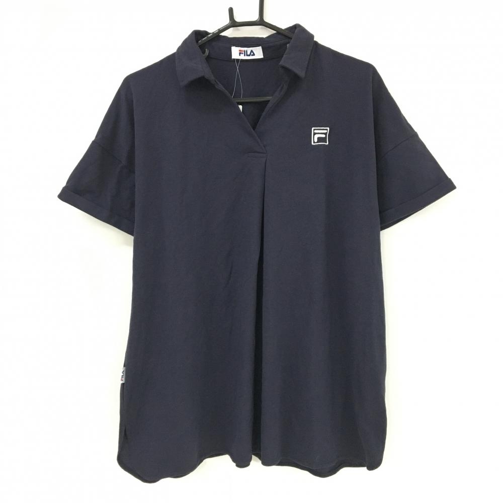 【新品】フィラ 半袖スキッパーシャツ ネイビー ロゴ刺しゅう  レディース LL ゴルフウェア FILA GOLF