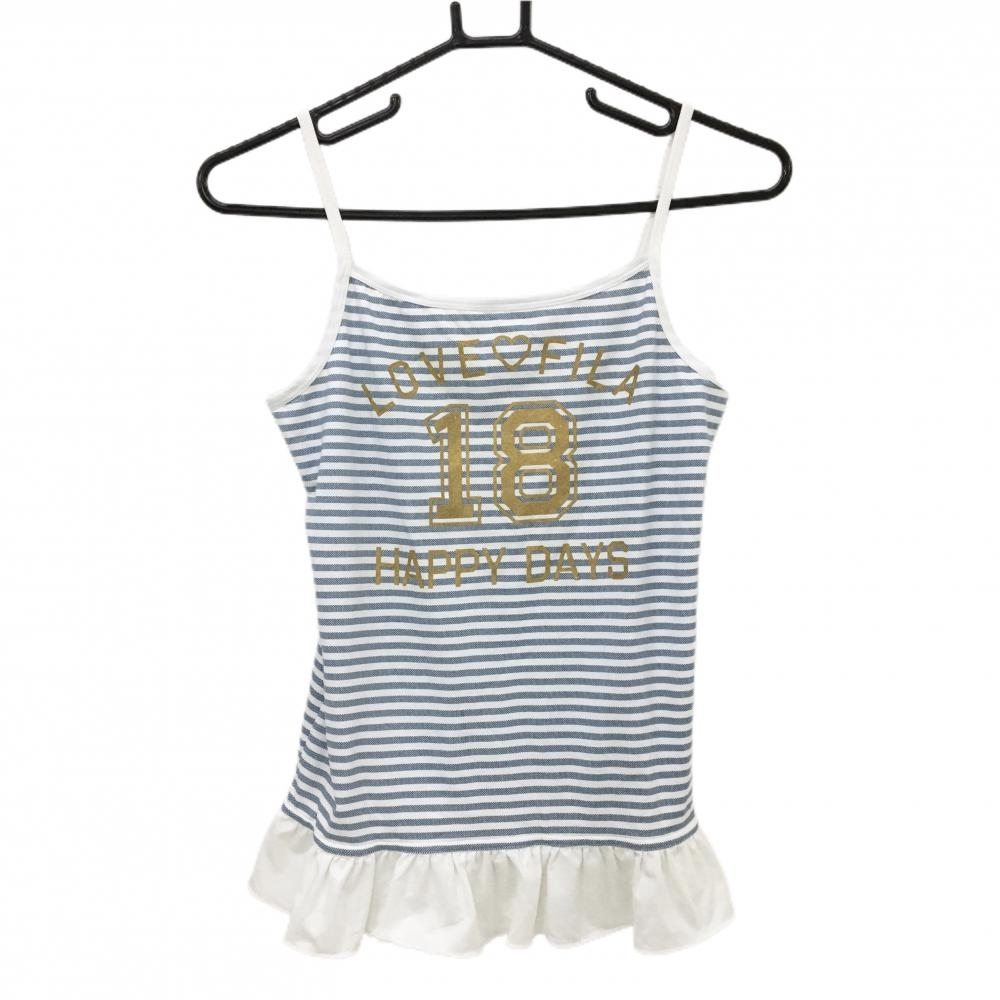 【超美品】フィラゴルフ キャミソール 白×ブルー ボーダー柄 裾フリル レディース M ゴルフウェア FILA GOLF