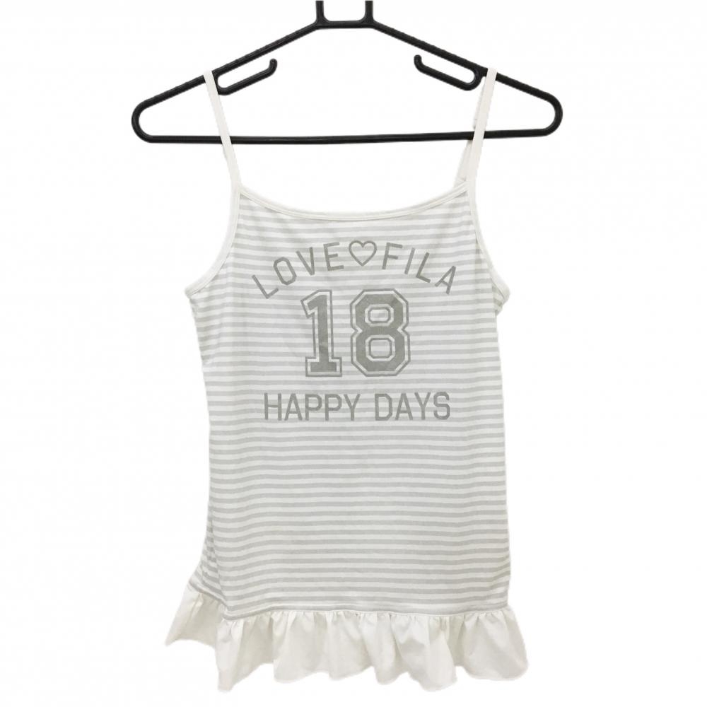 【超美品】フィラゴルフ キャミソール 白×グレー ボーダー柄 裾フリル レディース M ゴルフウェア FILA GOLF