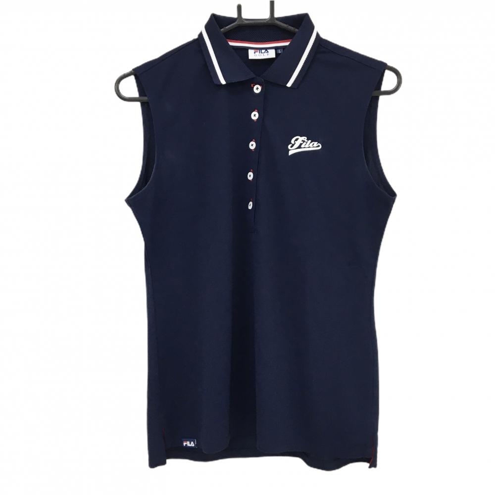 フィラゴルフ ノースリーブポロシャツ ネイビー×白 襟一部メッシュ レディース L ゴルフウェア FILA GOLF