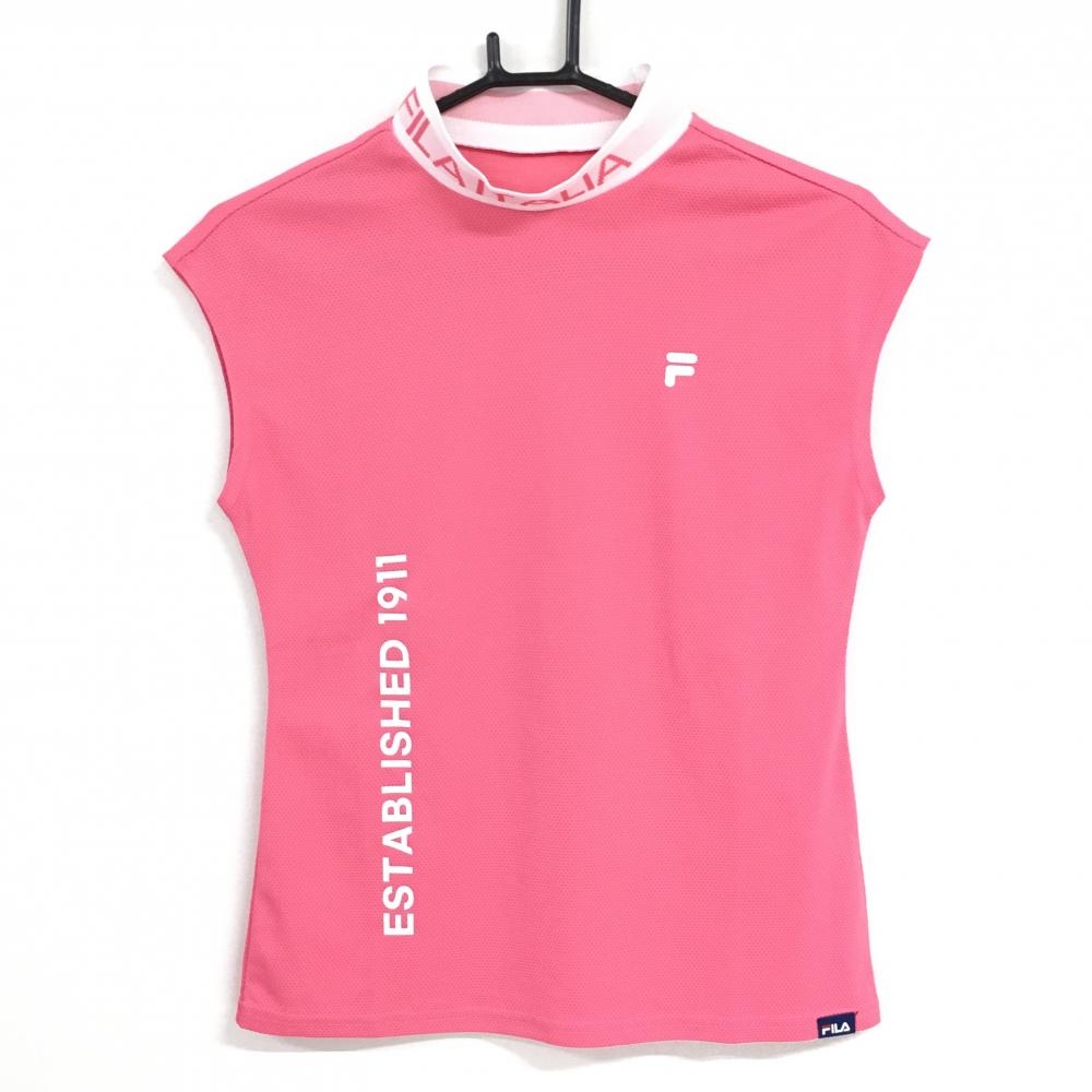 【新品】フィラゴルフ ノースリーブハイネックシャツ ピンク×白 ネックロゴ レディース M ゴルフウェア FILA GOLF