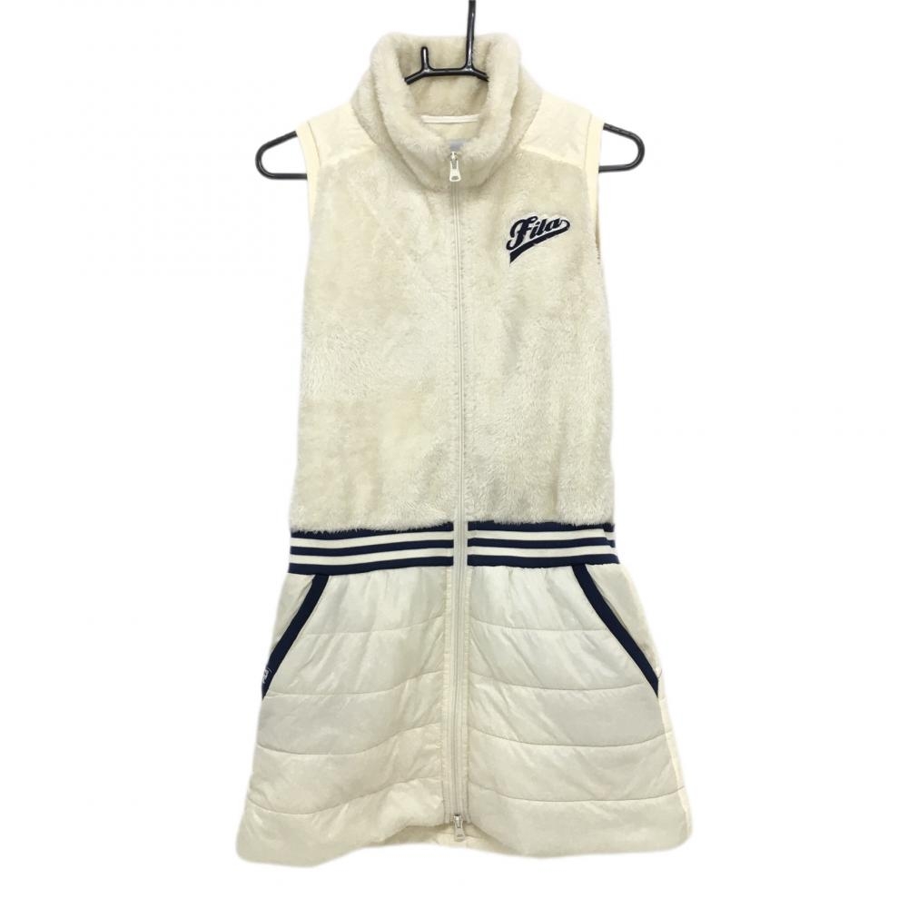 【超美品】フィラゴルフ 中綿ボア切替ワンピース アイボリー×ネイビー ノースリーブ  レディース M ゴルフウェア FILA GOLF