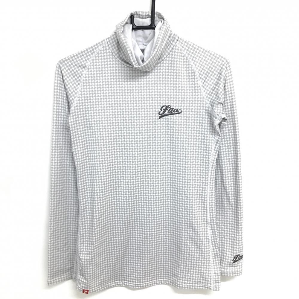 フィラゴルフ インナーシャツ 白×グレー ハイネックシャツ 総柄 ネックギャザー レディース M ゴルフウェア FILA GOLF