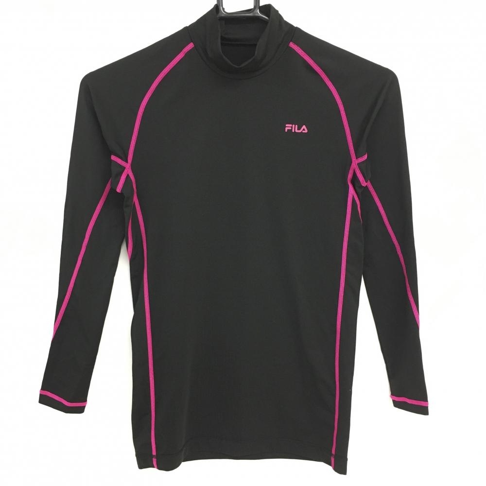 フィラゴルフ インナーシャツ 黒×ピンク ロゴプリント 微起毛 レディース M ゴルフウェア FILA GOLF