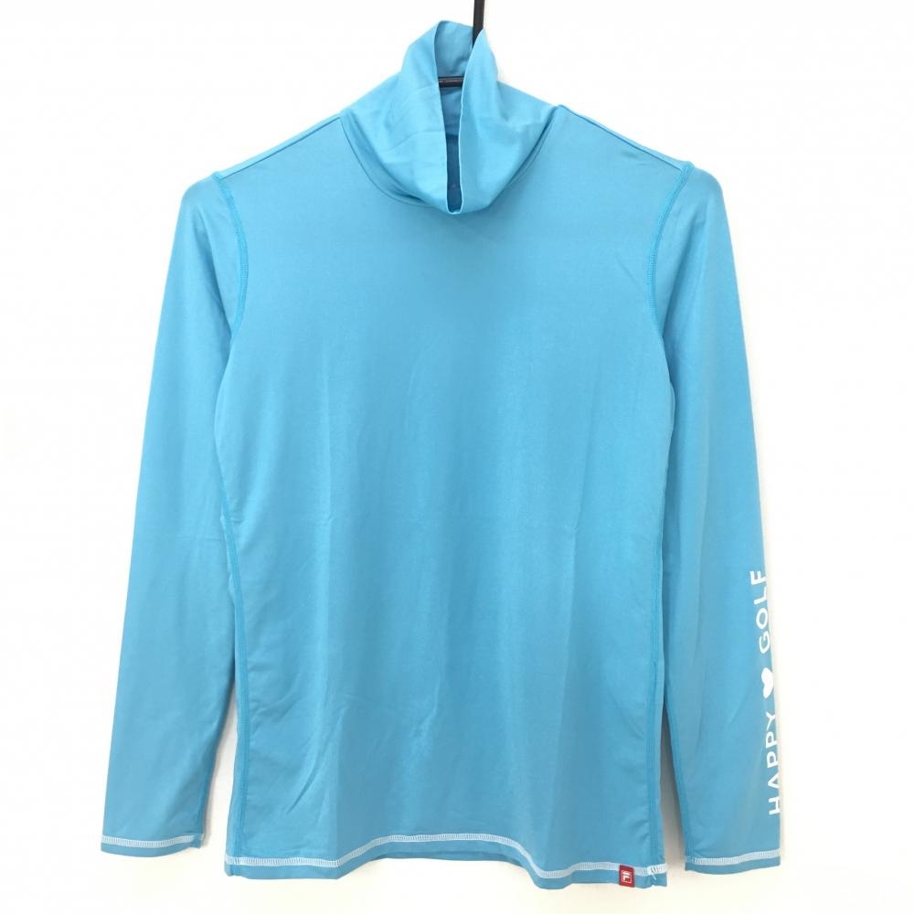 【美品】フィラゴルフ ハイネックインナーシャツ ライトブルー×白 袖プリント  レディース  ゴルフウェア FILA GOLF