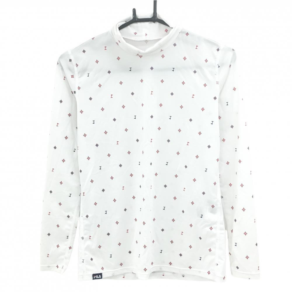 【超美品】フィラゴルフ ハイネックインナーシャツ 白×レッド 総柄 レディース L ゴルフウェア FILA GOLF