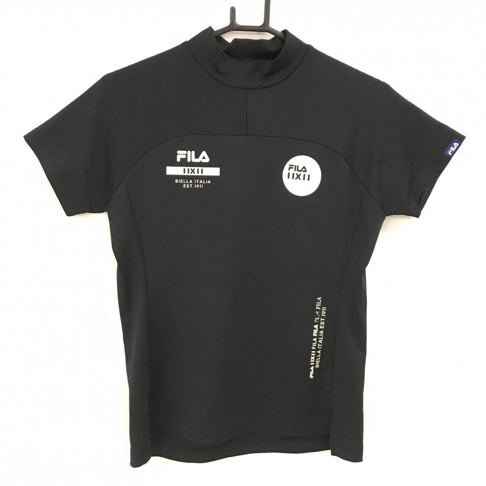 【超美品】フィラゴルフ 半袖ハイネックシャツ 黒 胸元ラメプリント  レディース M ゴルフウェア FILA GOLF