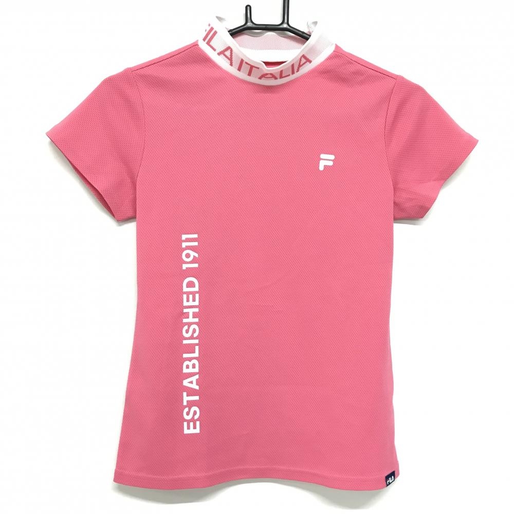 【超美品】フィラゴルフ 半袖ハイネックシャツ ピンク×白 メッシュ調  レディース S ゴルフウェア FILA GOLF