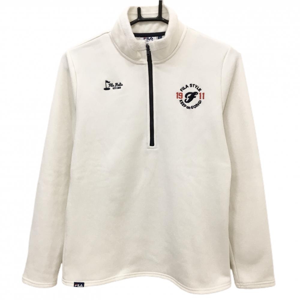 フィラゴルフ 長袖ハイネックシャツ 白×ネイビー ロゴ刺しゅう ハーフジップ 裏起毛 レディース L ゴルフウェア FILA GOLF