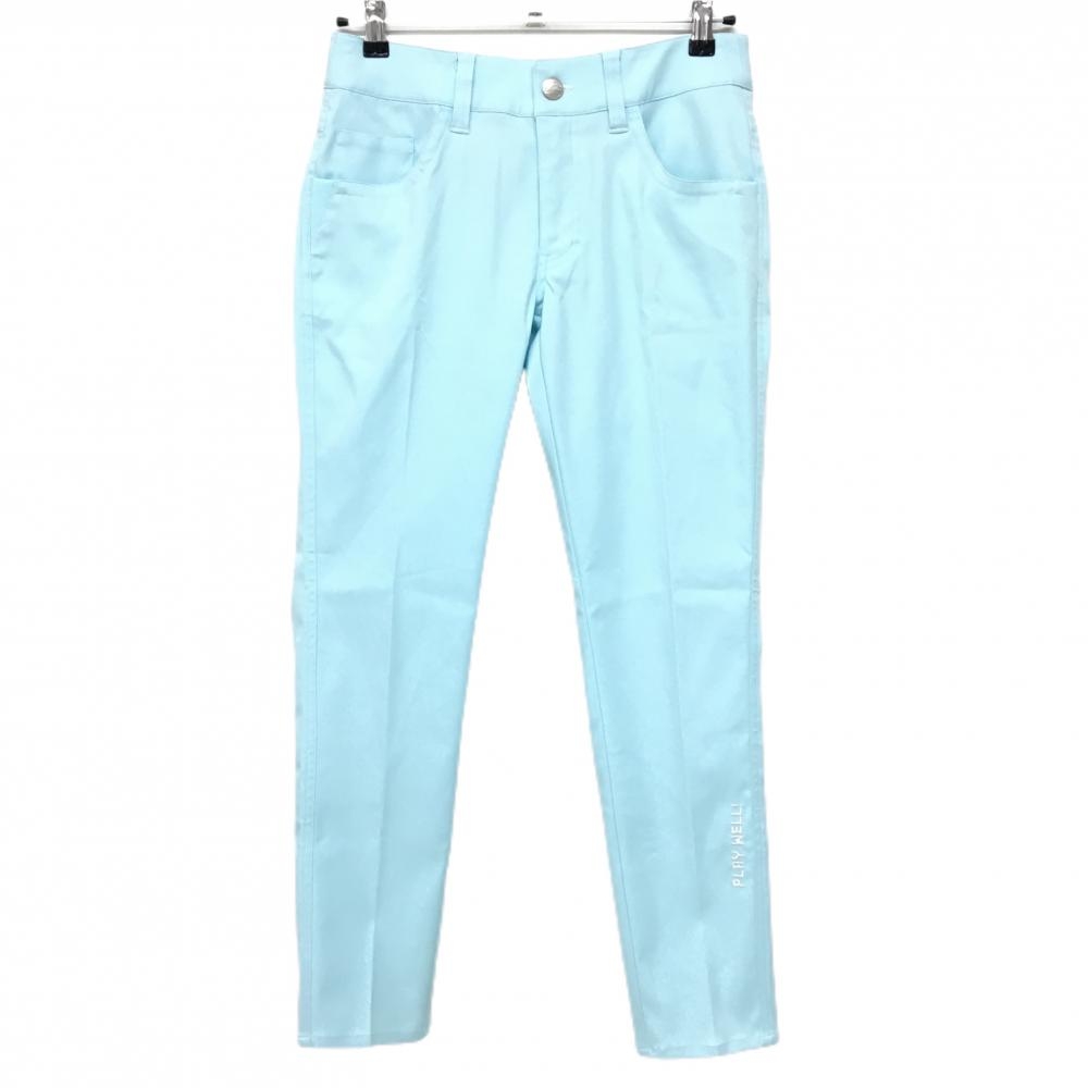 【超美品】フィラゴルフ パンツ ライトブルー バック刺しゅう ストレッチ レディース M ゴルフウェア FILA GOLF