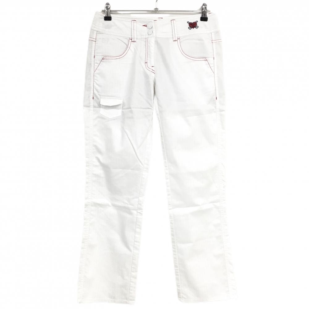 フィラゴルフ パンツ 白×レッド ステッチ ロゴ刺しゅう レディース L ゴルフウェア FILA GOLF