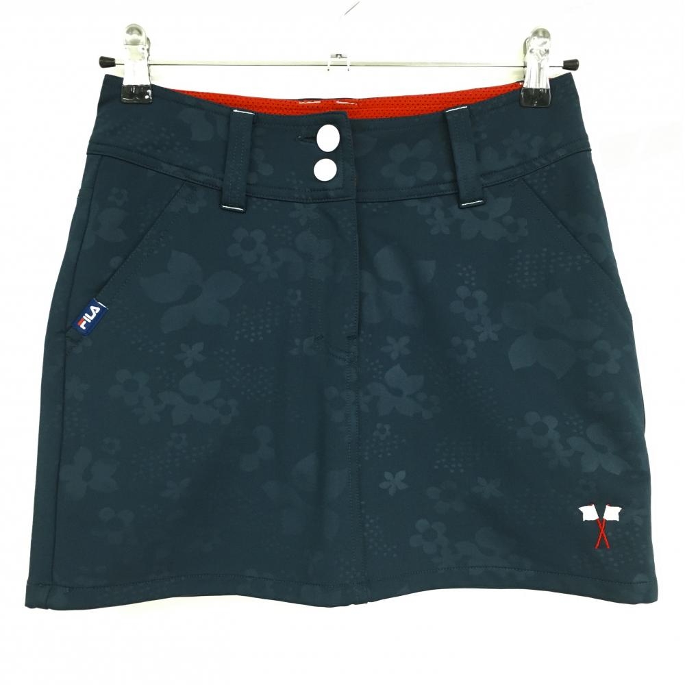 【超美品】フィラゴルフ スカート ネイビー 花地模様 内側インナーパンツ  レディース S ゴルフウェア FILA GOLF