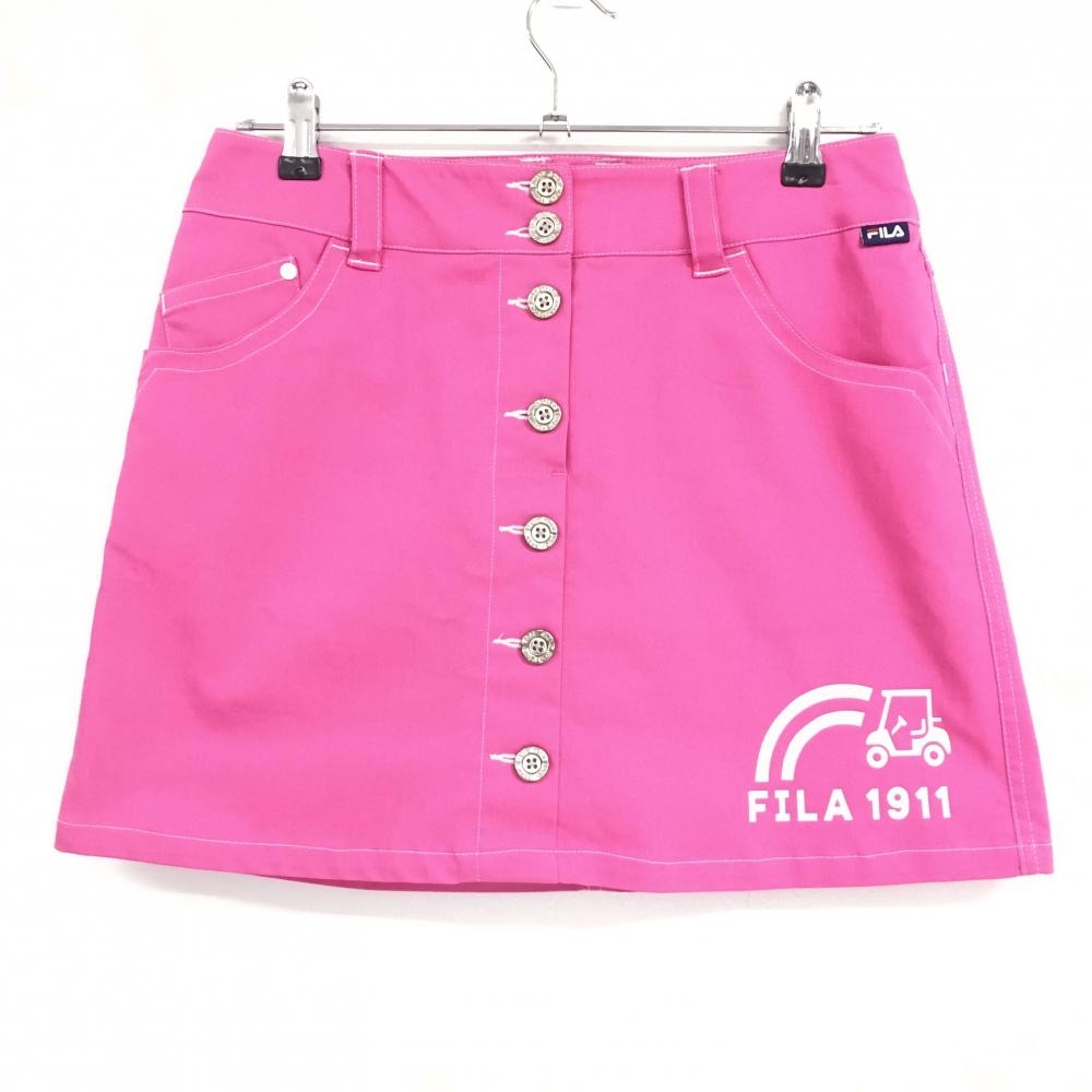 【超美品】フィラゴルフ スカート ピンク×白 カートプリント 内側インナーパンツ レディース L ゴルフウェア FILA GOLF