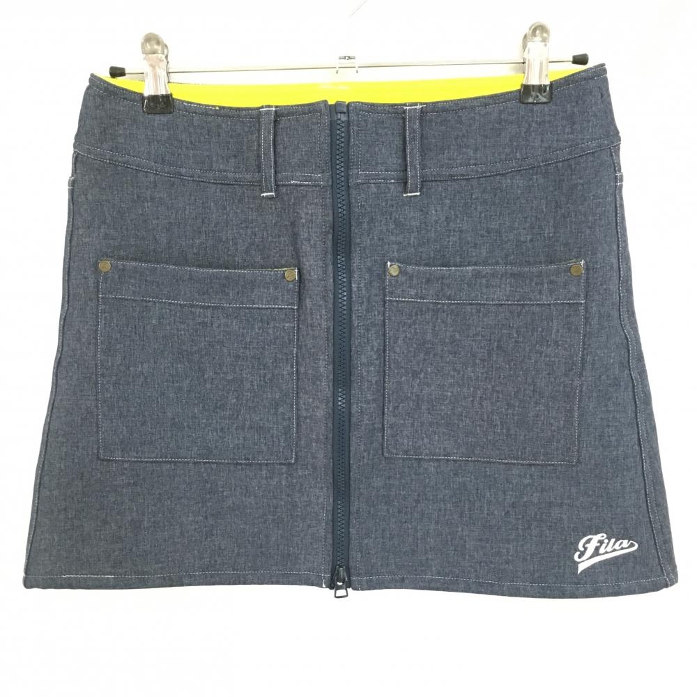 【超美品】フィラゴルフ スカート 杢ネイビー フロントジップ 裏起毛  レディース L ゴルフウェア FILA GOLF