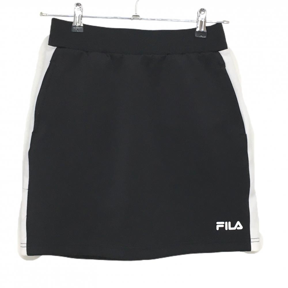 【美品】フィラゴルフ スカート 黒×白 サイドライン ストレッチ  レディース M ゴルフウェア FILA GOLF