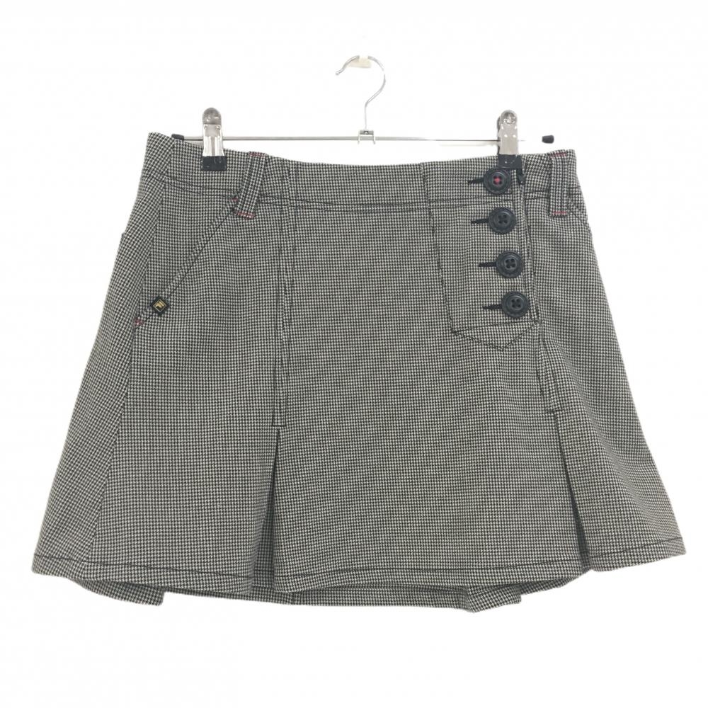 【美品】フィラゴルフ スカート 黒×ベージュ 千鳥格子 飾りボタン レディース L ゴルフウェア FILA GOLF