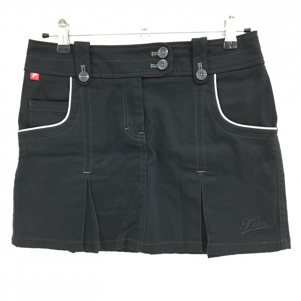 【超美品】フィラゴルフ スカート 黒×白 ボックスプリーツ ストレッチ レディース L ゴルフウェア FILA GOLF