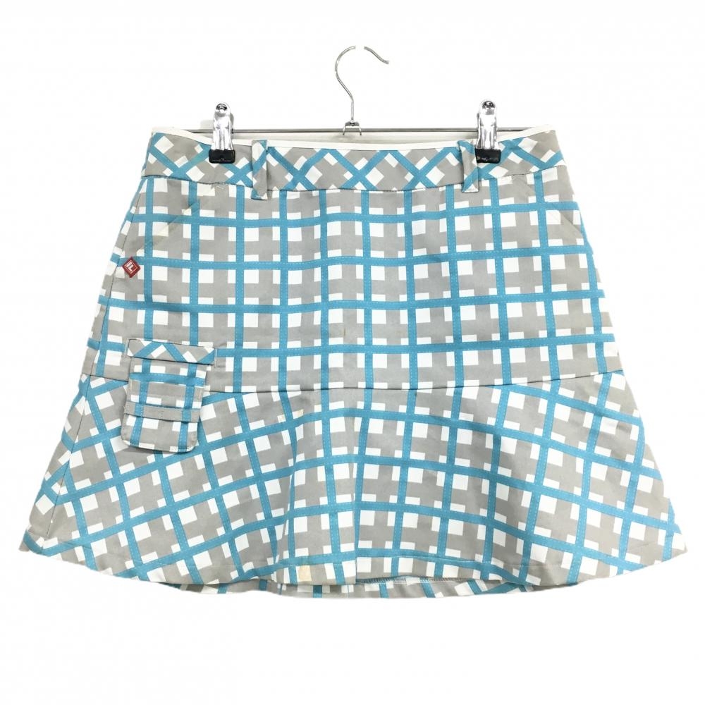 フィラゴルフ スカート 白×グリーンブルー×グレー 格子柄 ティー装着可 レディース L ゴルフウェア FILA GOLF