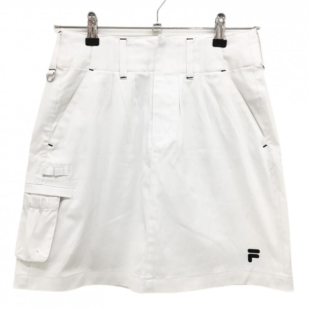 【美品】フィラゴルフ スカート 白×黒 複数ポケット ストレッチ レディース M ゴルフウェア FILA GOLF