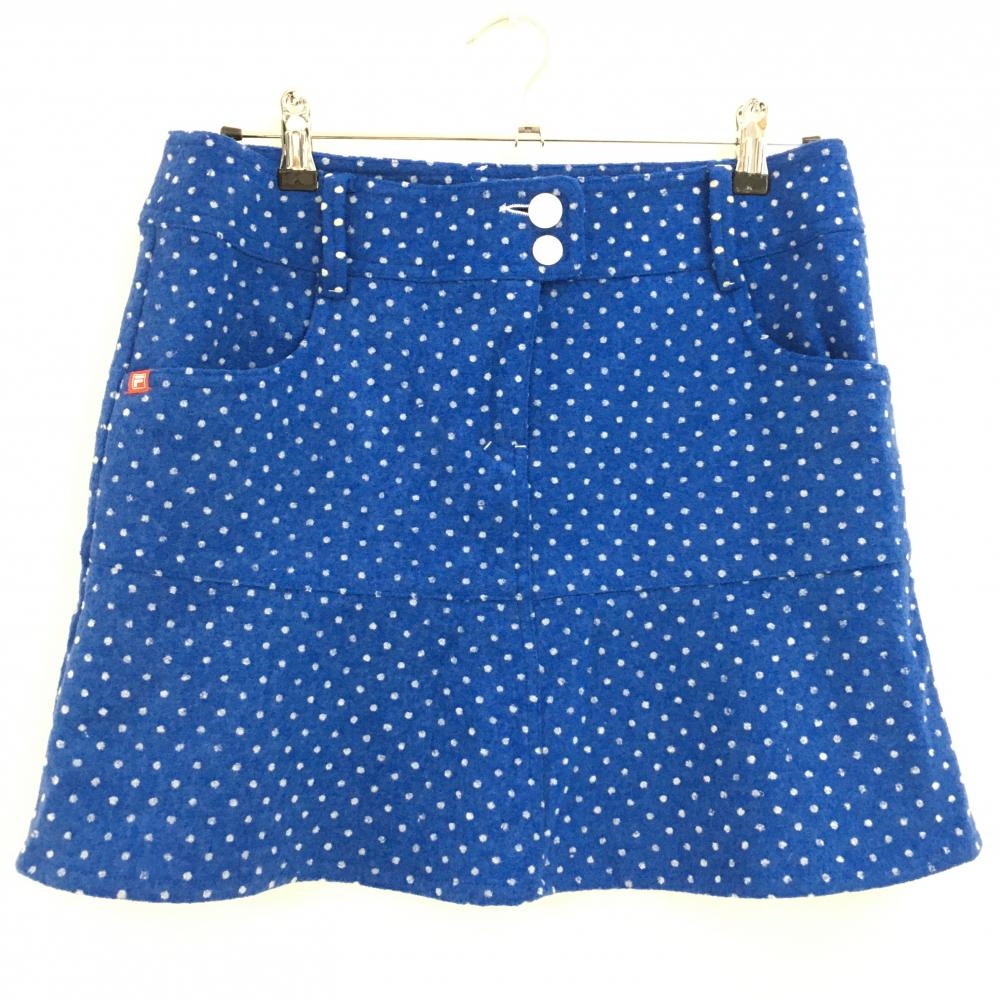 フィラゴルフ スカート ブルー×白 ドット柄 ウール混  レディース LL ゴルフウェア FILA GOLF