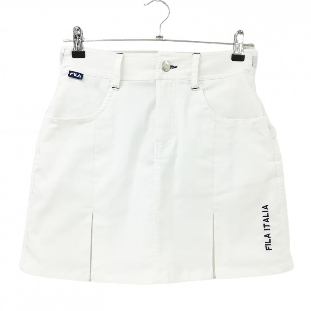 【超美品】フィラゴルフ スカート 白×ネイビー ボックスプリーツ 内側パンツ 裏微起毛 レディース M ゴルフウェア FILA GOLF