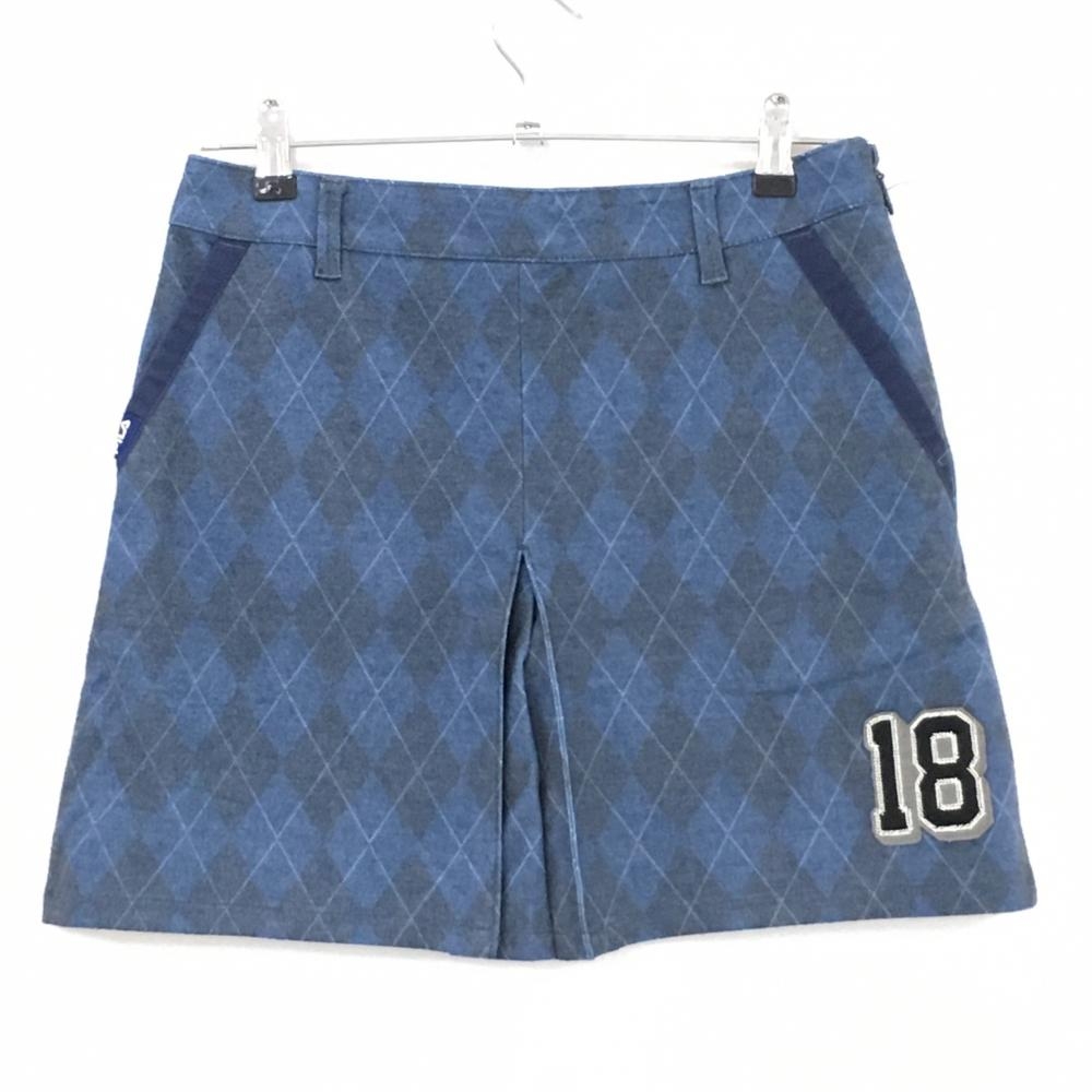【美品】フィラゴルフ スカート ブルー系×グレー系 アーガイル 表微起毛 ボックスプリーツ  レディース M ゴルフウェア FILA GOLF