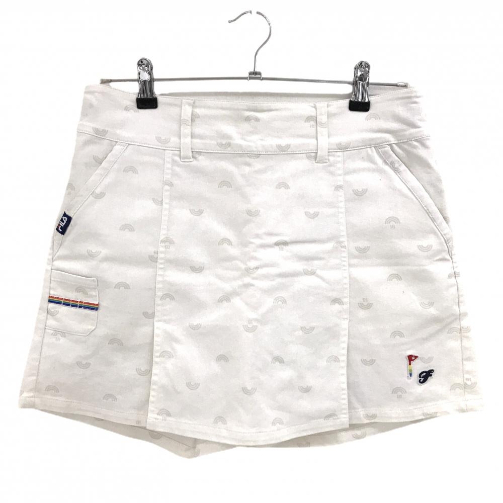 フィラゴルフ スカート 白×ライトグレー ストレッチ レインボー柄 レディース L ゴルフウェア FILA GOLF